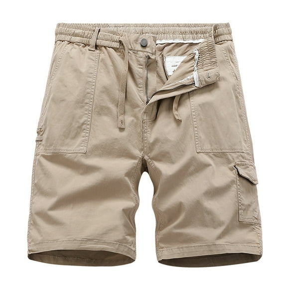 Gubotare Mens Summer Fashion Casual Loose Pocket Solid Color Overalls Casual Shorts Jogging Shorts Men (Khaki, M)