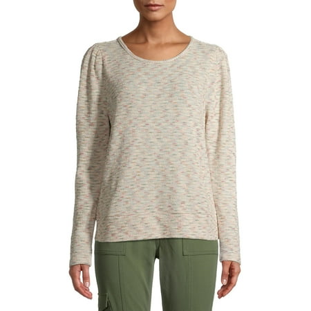 Time and Tru Women's Puff Sleeve Textured Pullover Top