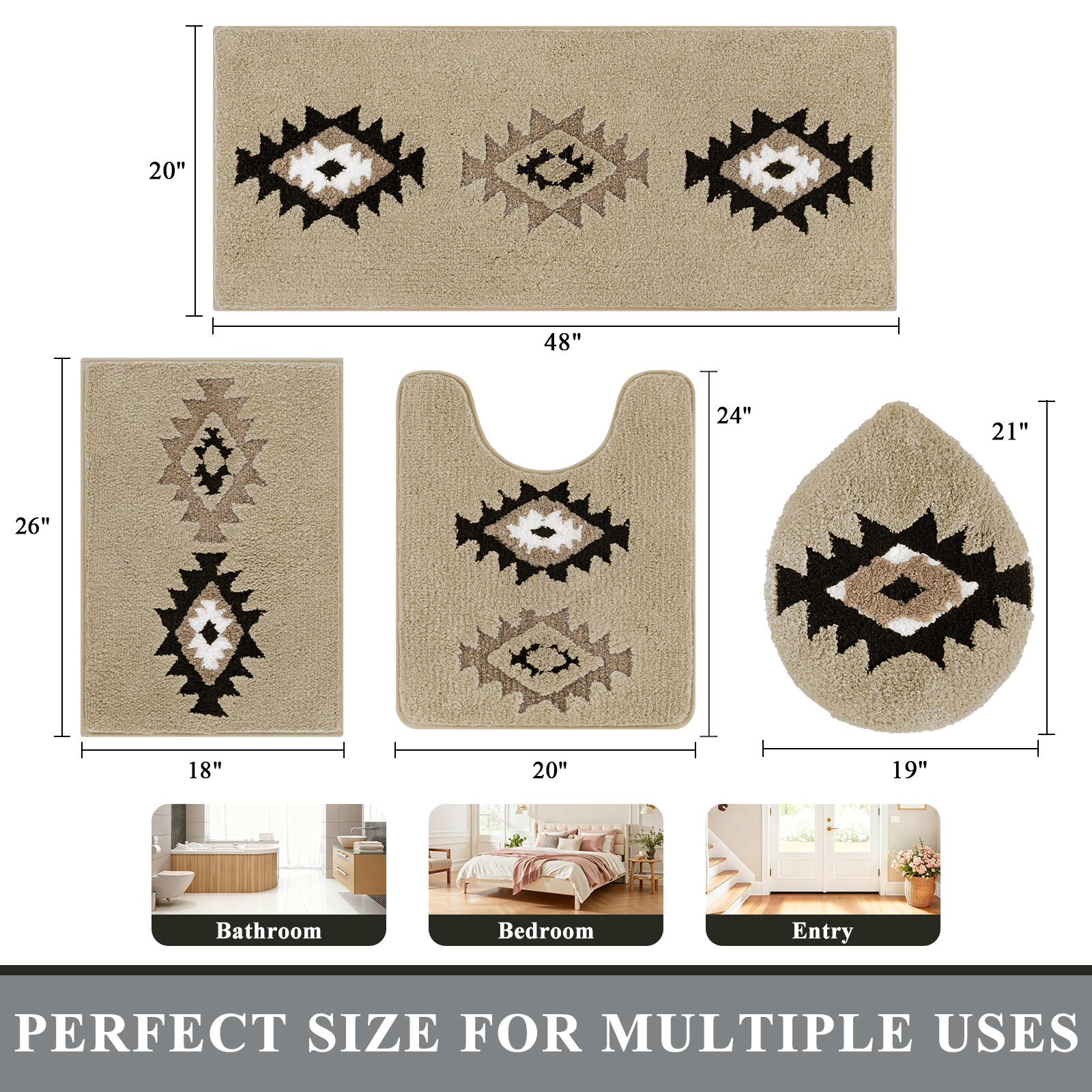 Bathroom Rugs Sets 4 Piece with Toilet Lid Cover, Non Slip Bathroom Mats Extra Soft Chenille Bath Rugs Absorbent Shaggy Rugs Perfect Plush Mats U-Shaped Toilet Rug and Toilet Cover Kitchen