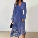 thumbnail image 2 of Vestido largo SCZ con estampado floral de manga larga Cuello en v moda casual de otoño e invierno color azul Talla S, 2 of 5