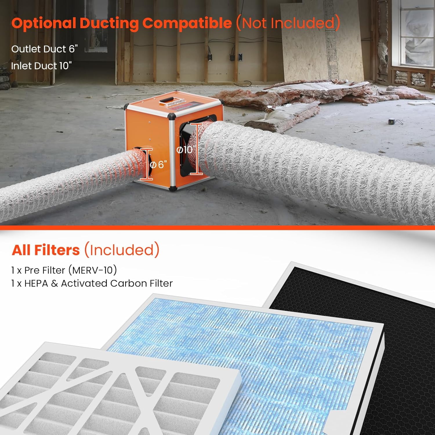 Abestorm Air Scrubber Commercial with UV-C Light, H13 HEPA Activated Carbon Filter, Negative Ion, Aluminium Air Purifier for Hospital, Renovation, Water and Fire Restoration, Up to 600 CFM