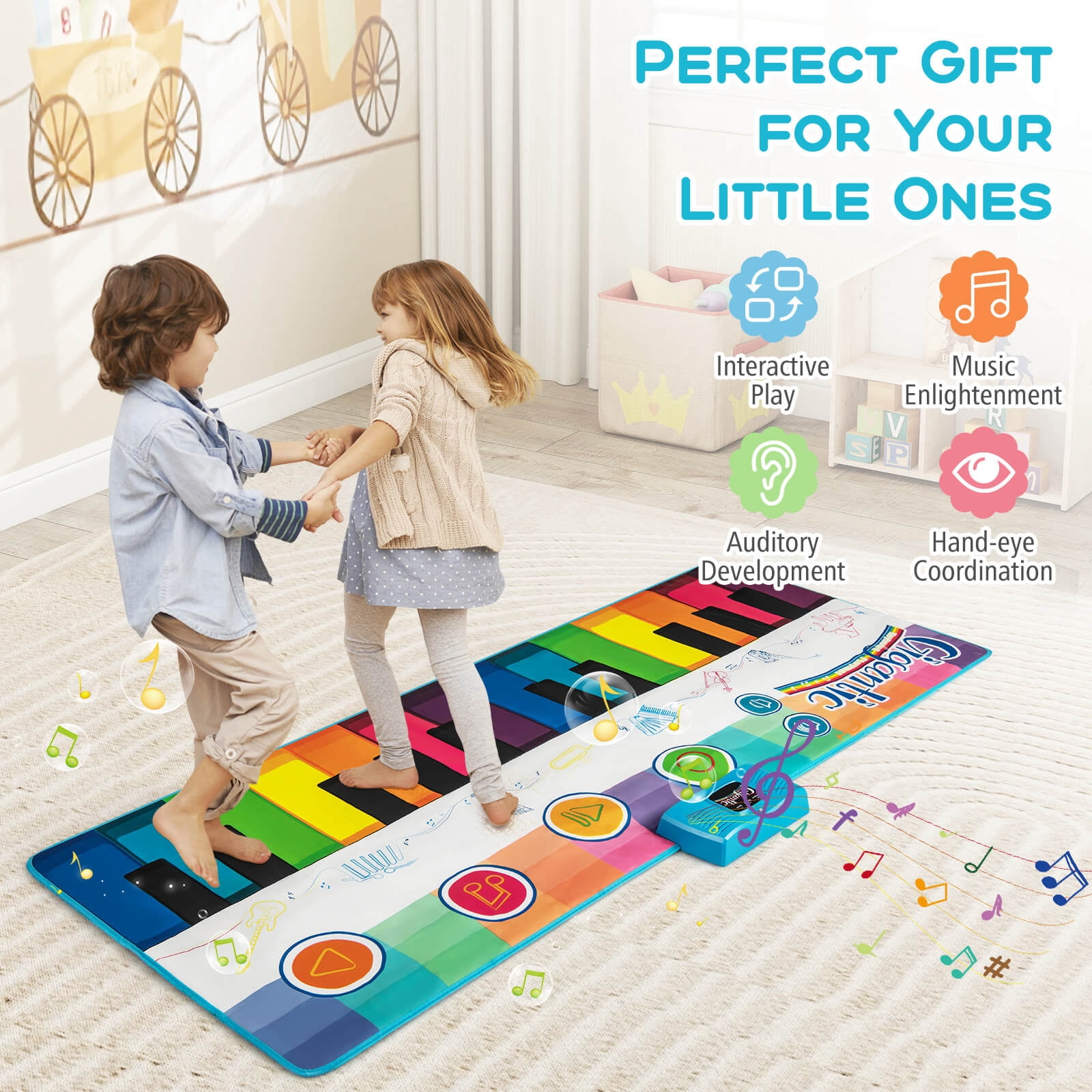 Costway 6 FT Floor Piano Mat Giant Piano Keyboard Dance Mat with 24 Keys for 3+ Years Old