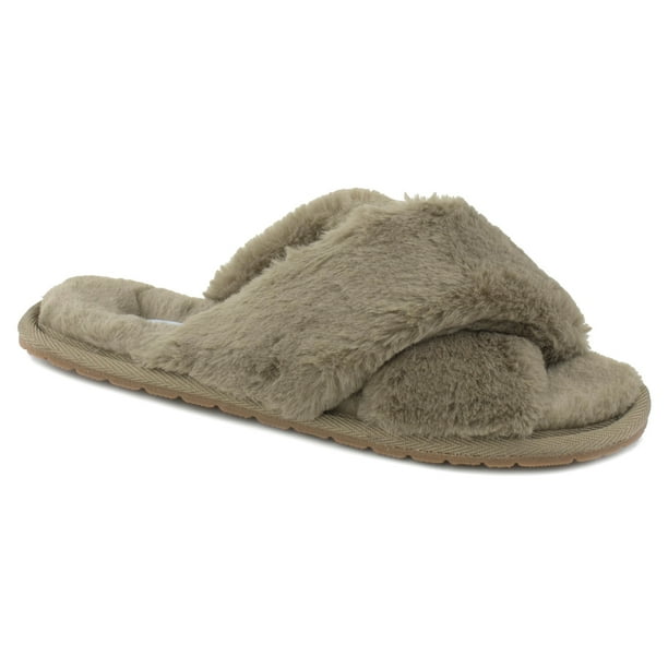 fur criss cross slippers