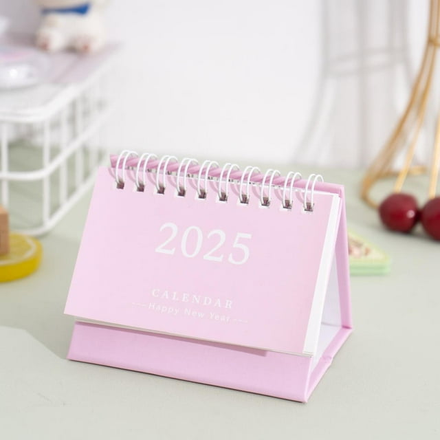 HLONK 2025 Mini Calendar Creative Desktop Notebook Decoration Cute Simple Small Fresh English Version Calendar