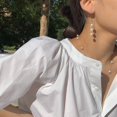thumbnail image 5 of [Silver 925] Dainty Line Tiered Pearl Earrings, 5 of 6