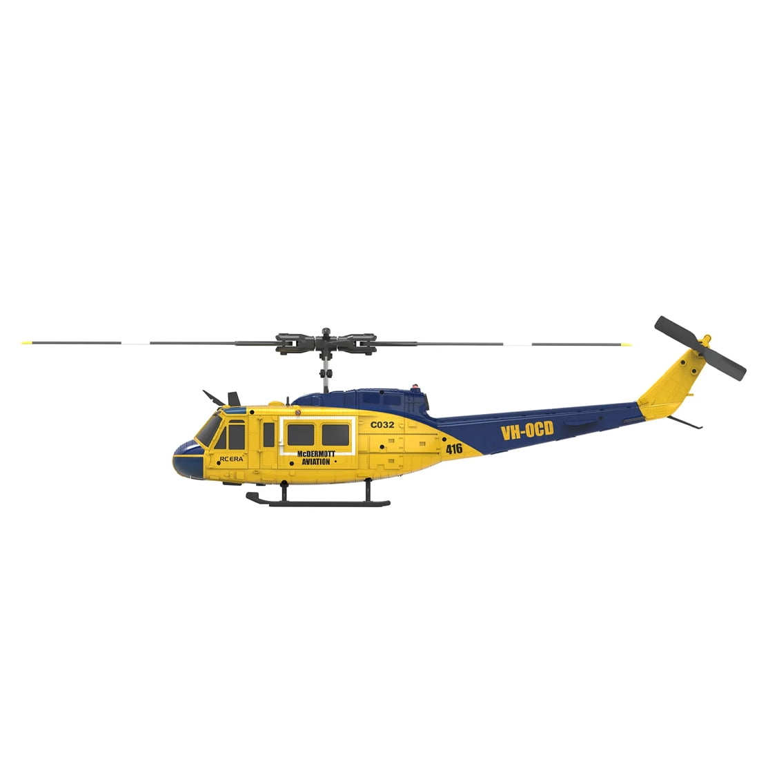 RC ERA C032 UH-1 Huey 6CH RC Helicopter for Adults, 1/48 Scale with 6-Axis Gyro, Altitude Hold & 3D Inverted Flight, 2.4G Remote Control, Ready to Fly Yellow&Blue - 2 batteries