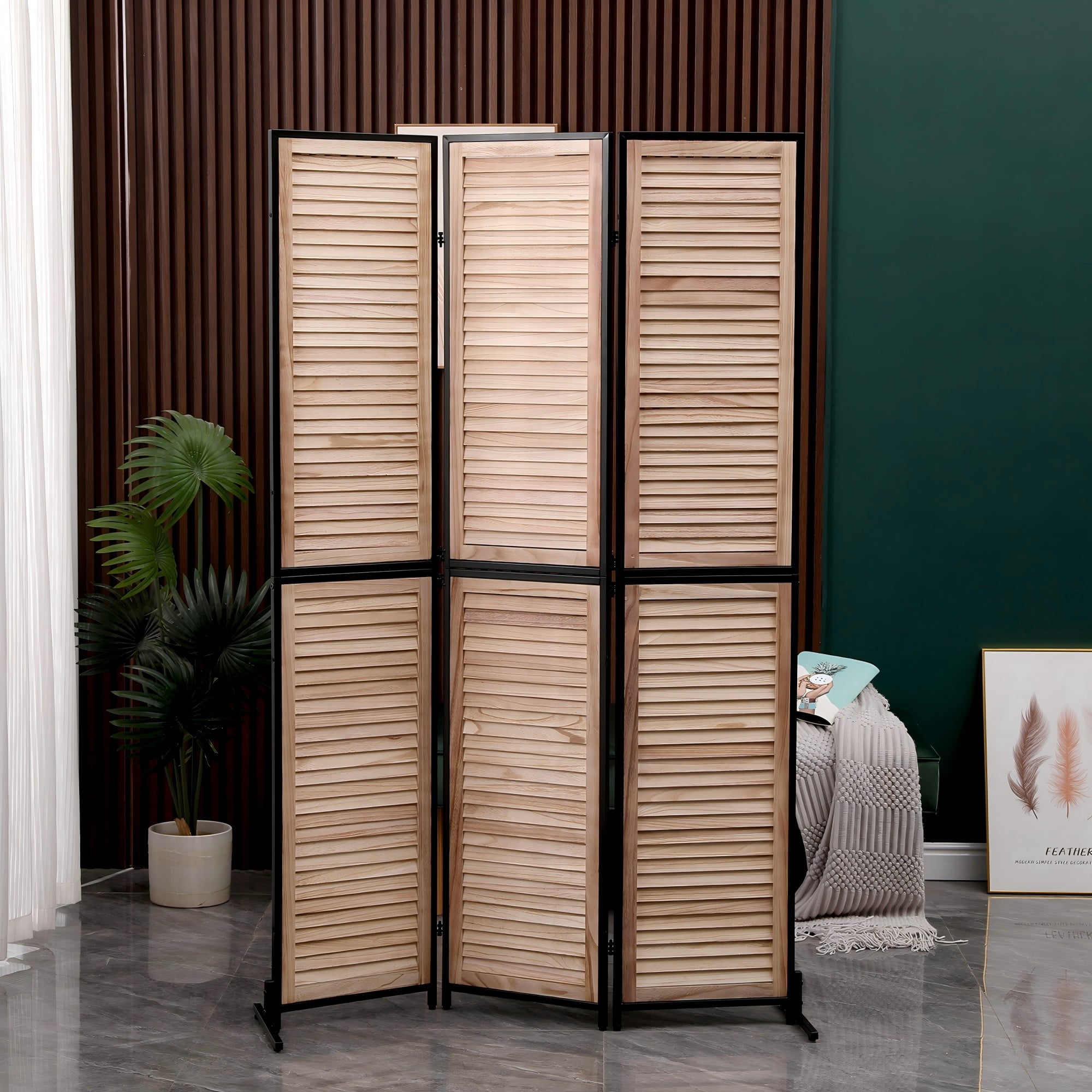 3 Panel 5.9 FT Wooden Room Dividers Folding Privacy Screen Free Standing Room Separation Indoor Wall  Partition Screen for Home Office Bedroom Bathroom, Wood