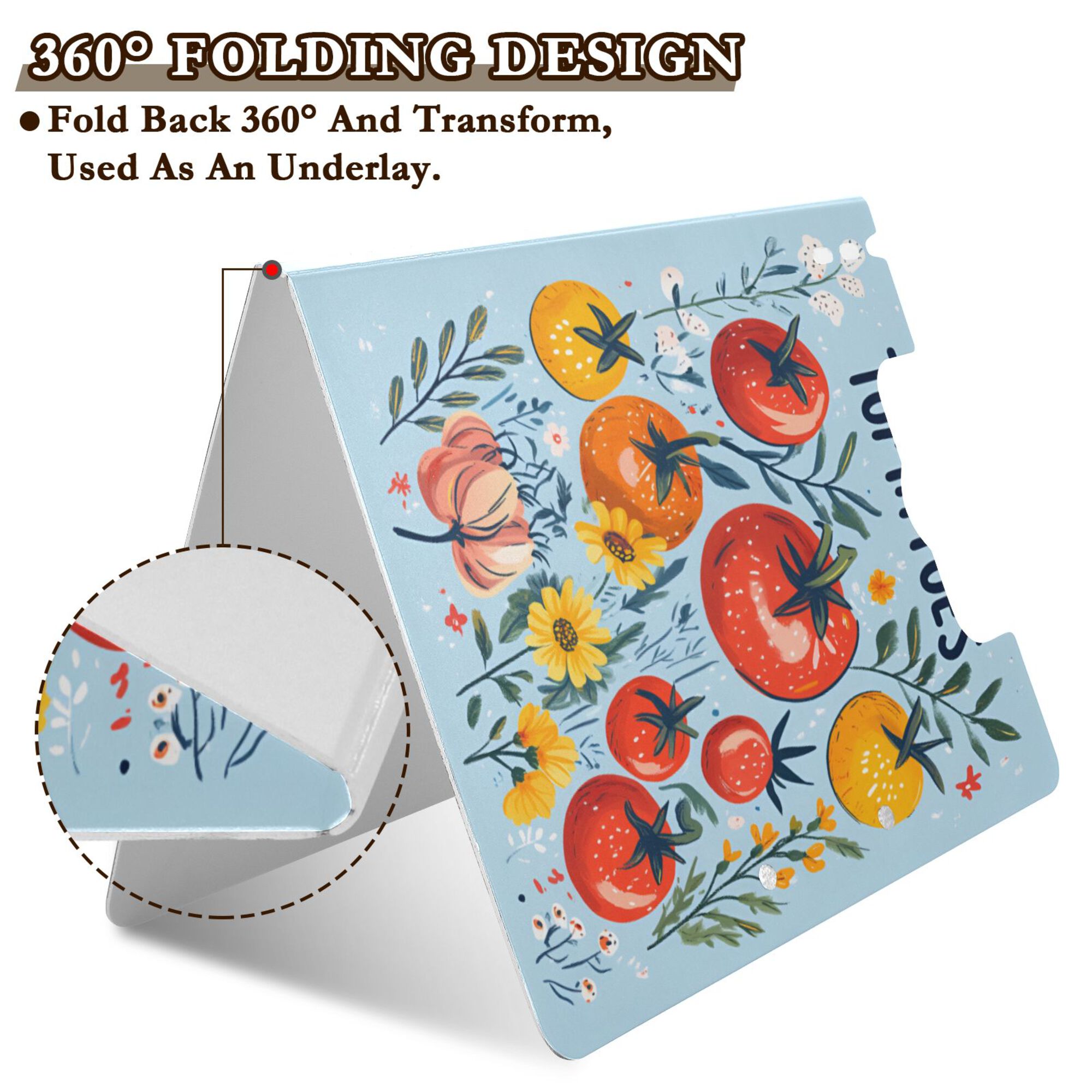 FORMRS A4 Clipboard Folder with Pen Holder Horizontal Foldable School Office Binder, Yellow Floral Tomatoes