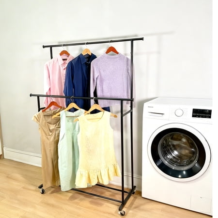 MAINSTAYS MAINSTAYS DOUBLE GARMENT CLOTHES RACK, RICH BLACK, METAL FRAME