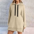 thumbnail image 1 of Chandail à Capuche pour Femmes Robe Longueur Genou Long Chandail-Over Hauts Fendus Automne Hiver Chandail en Peluche, 1 of 7