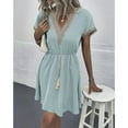 thumbnail image 6 of Yokua Women V Neck Short Sleeve A Line Midi Dress Lace Trim Drawstring Waist Dresses, 6 of 18