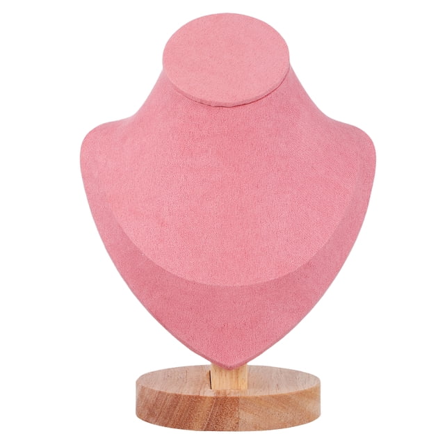 Exhibidor de busto de collar, organizador de cadena de joyería, maniquí, soporte de exhibición con base de madera para exhibición en casa o tienda, color rosa