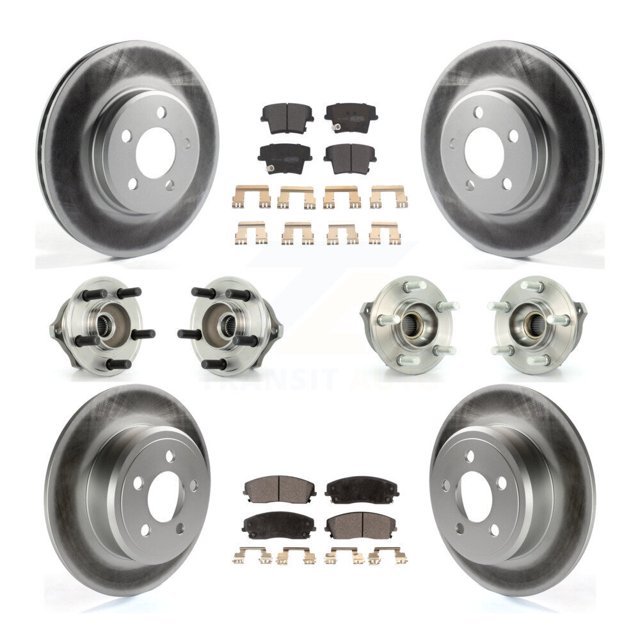 Transit Auto Front Rear Hub Bearings Assembly Coated Disc Brake Rotors and Semi-Metallic Pads Kit (10Pc) for Car Dodge Charger Magnum AWD with 2.7L - Left Right Side (Driver Passenger) KBB-111515