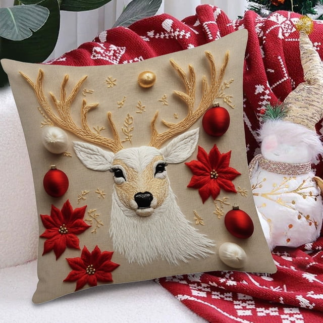 pstuiky Funda de cojín navideña, decoración para sofá, cojín de lino, funda de cojín para el hogar.