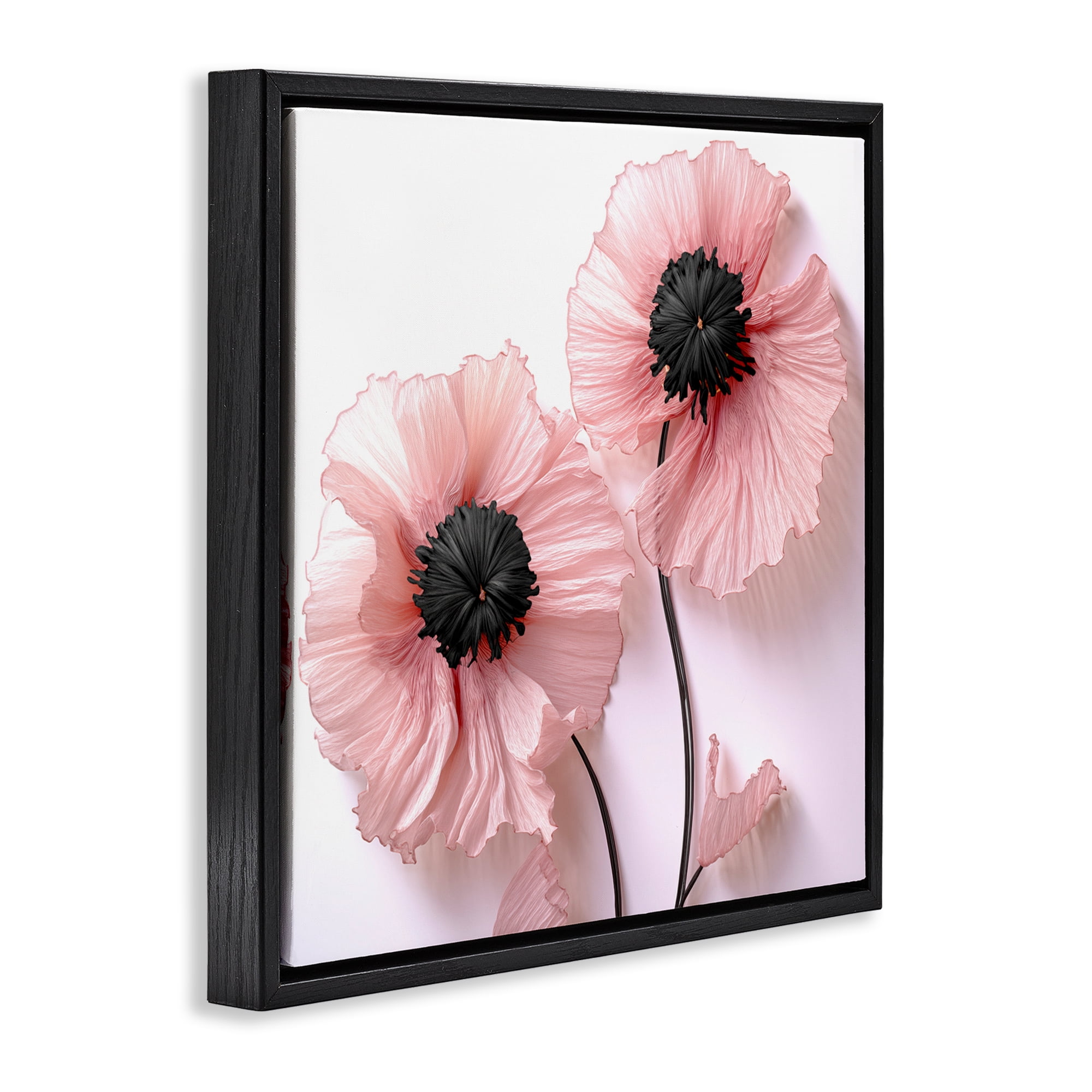 Properly Pink Poppies Black Framed Floater Canvas Wall Art, design by Sasha