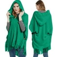 thumbnail image 2 of Ediodpoh Womens Fashion Fringe Bat Sleeve Sweater Pullover Striped Cape Hooded Sweater Shawl Top for Winter Green, 2 of 6