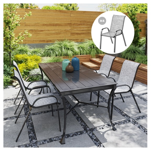 Outdoor Dining Chairs Set of 4, Stackable Patio Chairs High Back, Breathable Mesh Seat for Garden Lawn, Mixed Gray