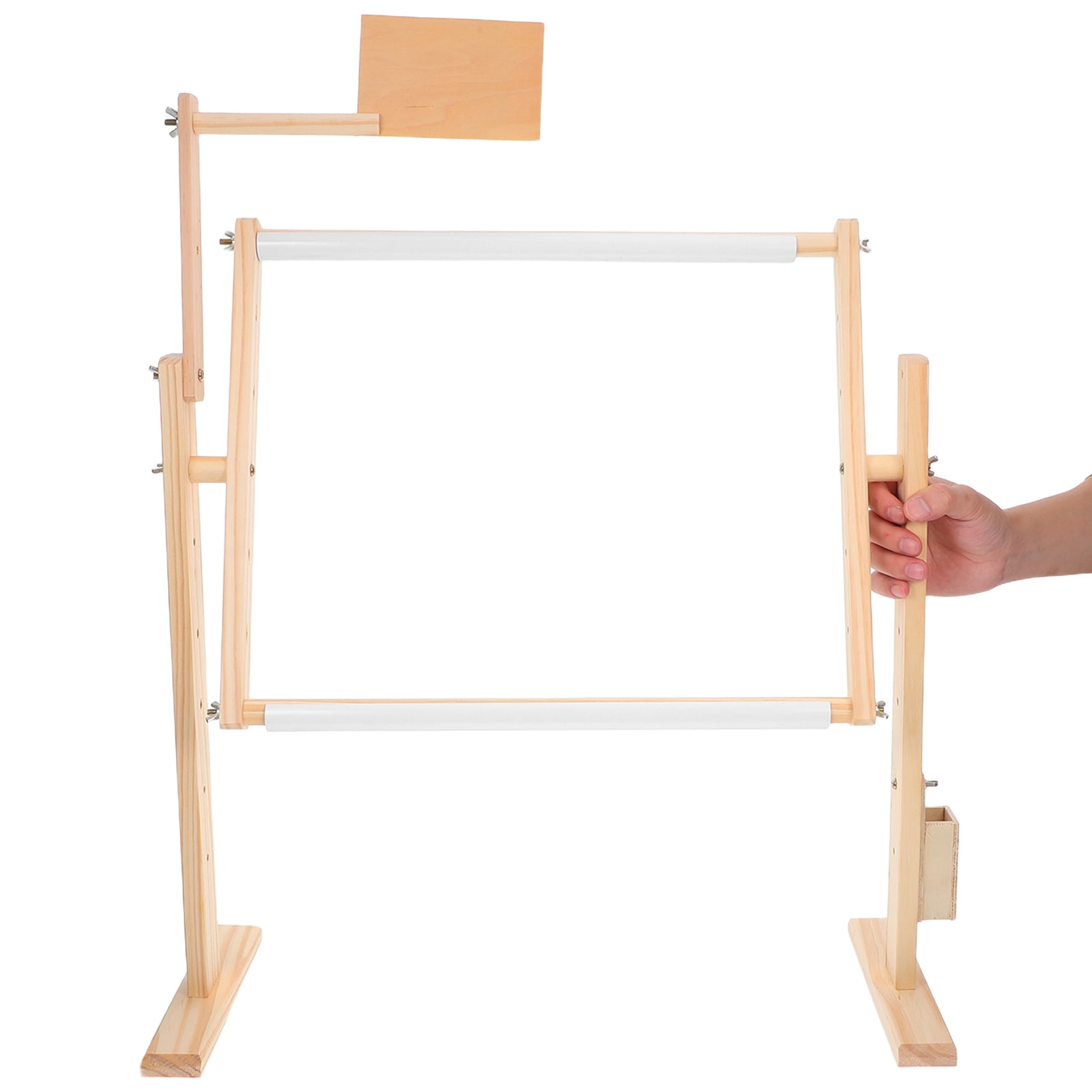 PAMINGONO Adjustable Beige Pine Embroidery Hoop Stand for Crafts with Height Control - 1 Set