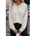 thumbnail image 2 of Women's Apricot Solid Textured Drawstring Henley Hoodie, 2 of 7