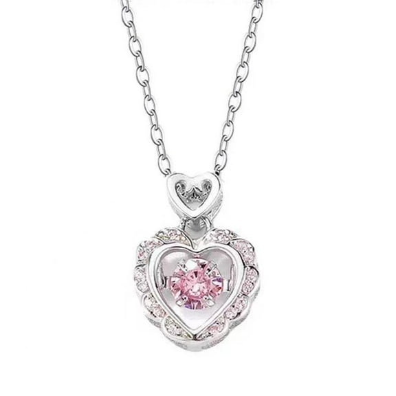 Heart Love Necklace - Pink & Silver Alloy Pendant for Women, Perfect Gift for Valentine's Day or Birthdays