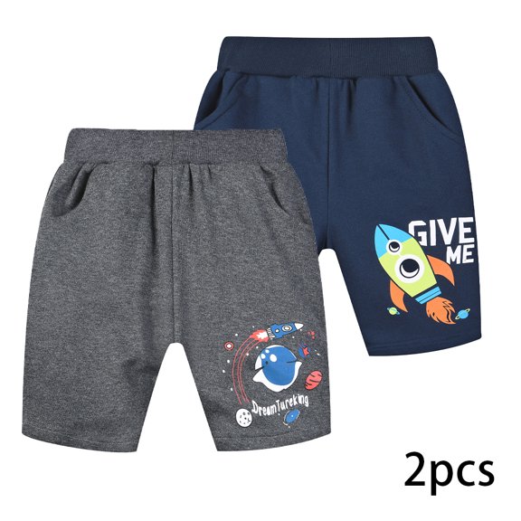 WOLLED Kids Boys Casual Shorts 2 Pack Toddler Cartoon Print Five Points Shorts for 1-9 Years