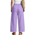 thumbnail image 6 of Oiangi Girls Beach Pants Elastic Waist Wide Leg Trousers Casual Rolled Up Pant for Summer Vacation Purple 14 Years, 6 of 8