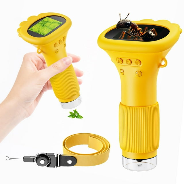 Portable Digital Microscope for Kids, Pocket Handheld Microscope Camera with 2'' Inch Screen, Educational Science Christmas Birthday Gifts for Age 3 4 5 6 7 8 9 10 11 12
