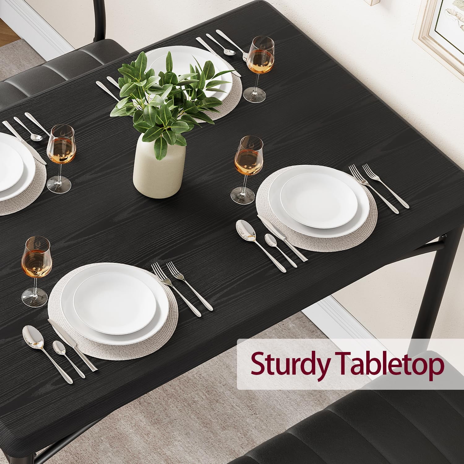 TROPOW Dining Table Set for 4, Kitchen Table with Upholstered Bench and 2 Chairs, Kitchen Table and Chairs Set, for Small Space, Apartment, Home, Kitchen,Black