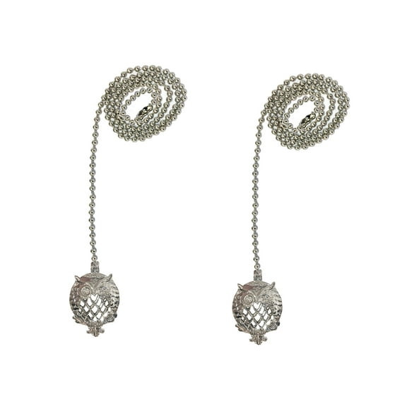 Royal Designs 24 Inch Adjustable Ceiling Fan Pull Chain Extension with All Seeing Owl Ornament, Chrome, Set of 2