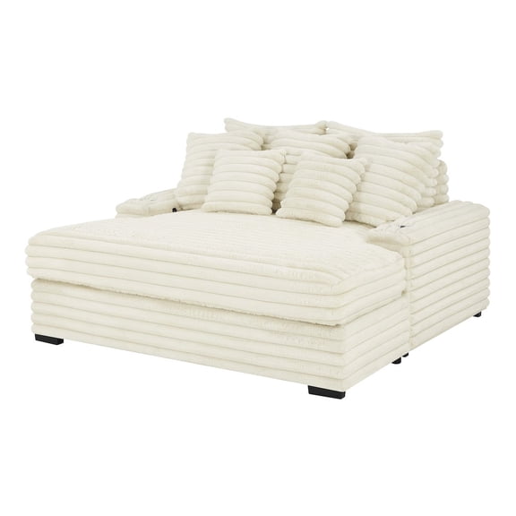 Roundhill Furniture Gaviella Wide Wale Corduroy Oversized Multi-Functional Chaise Lounge, White