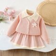 thumbnail image 4 of Enjoytime Girls 2 Piece Outfits Long Sleeve Button Knit Sweater Pleated Skirt Matching Set Cute Dressy Holiday Party Kids Toddler Clothes, 4 of 5