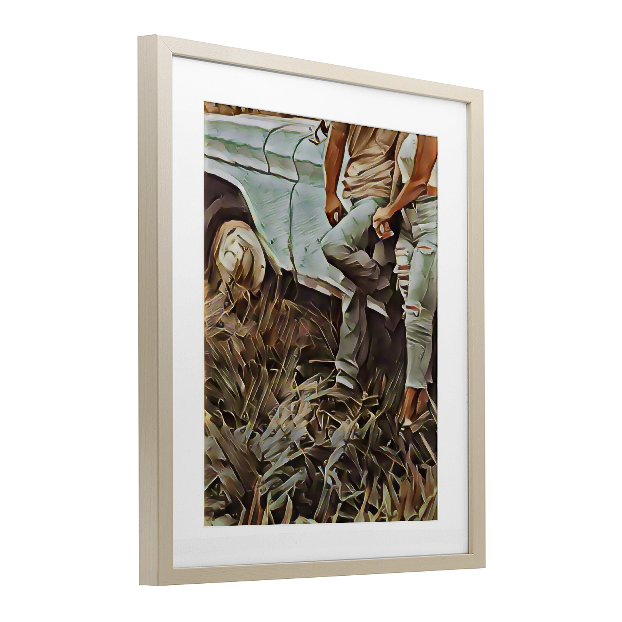 Leaning In Kisses Birch Framed Print Under Glass, design by Jesse Keith