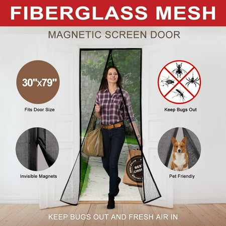 Magnetic Screen Door Curtains Durable Fiberglass Mesh Full Frame 32 X80