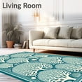 thumbnail image 2 of ODIKA 4'x6' Machine Washable Non-Slip Area Rug, Tropical with Artistic Teal Coral and Background High Traffic Rug, Blue, 65800, 2 of 7