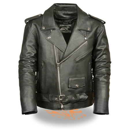 Mens Classic Leather Side Lace Motorcycle Jacket