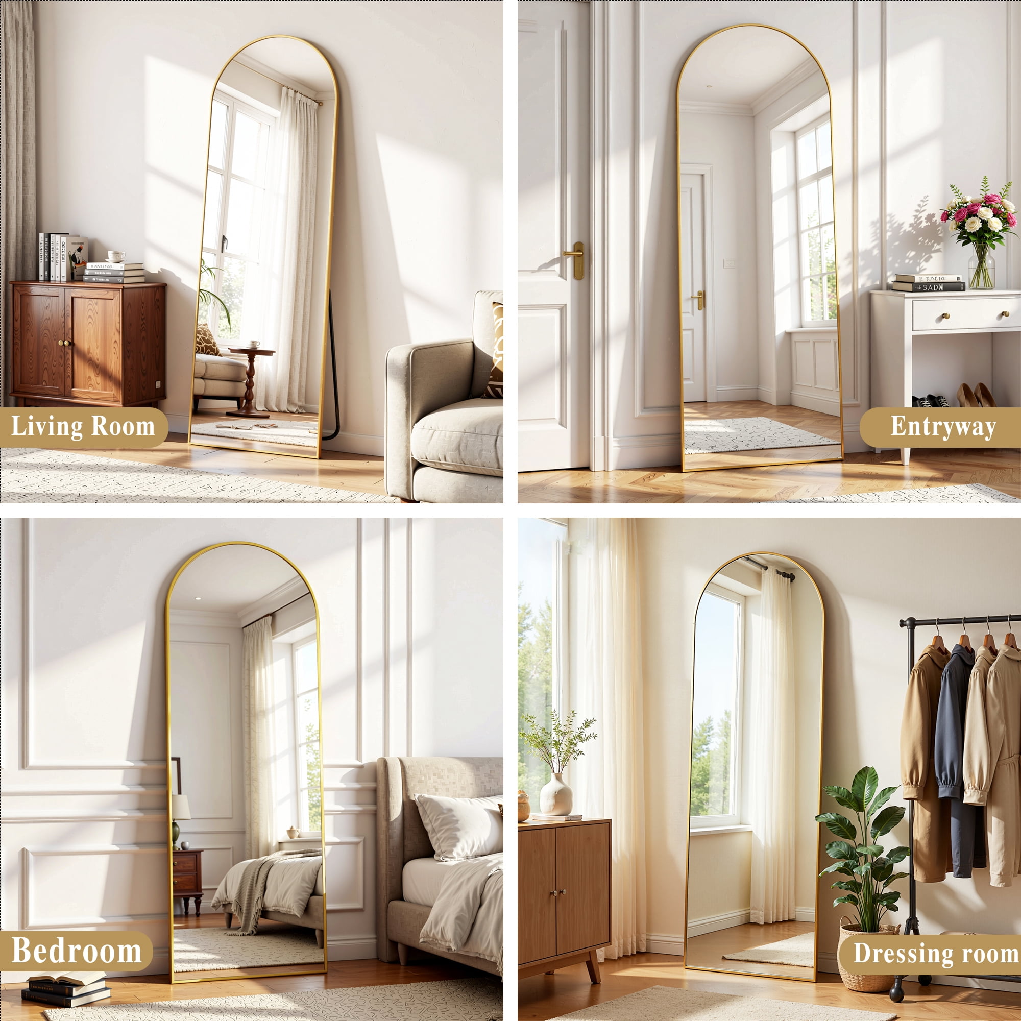 Mirrasia 59"x16.5" Arched Full Length Full Body Mirror Leaning Wall-Mounted Floor Mirror,Gold