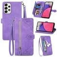 thumbnail image 1 of TECH CIRCLE Samsung Galaxy A34 Wallet Case,Embossed Flower PU Leather Folio Flip Protective Zipper Cover with Wrist Strap RFID Blocking Card Holder Kickstand Case for Galaxy A13 5G 6.2" 2023, Purple, 1 of 8