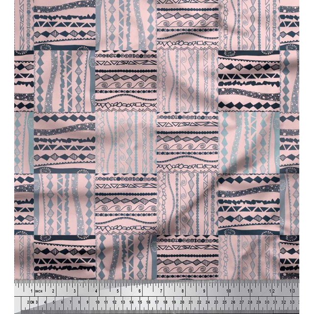 Soimoi Pink Poly Georgette Fabric Geometric African Print Sewing Fabric Yard 52 Inch Wide