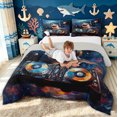 thumbnail image 3 of meiyoeat Music Shark Full Size Comforter Sets for Kids Boys Girls, Galaxy Star Space Animal Bedding Comforter Set, Blue, Grey Reversible, 3-Piece, 1 Comforter and 2 Pillowcases, 3 of 6