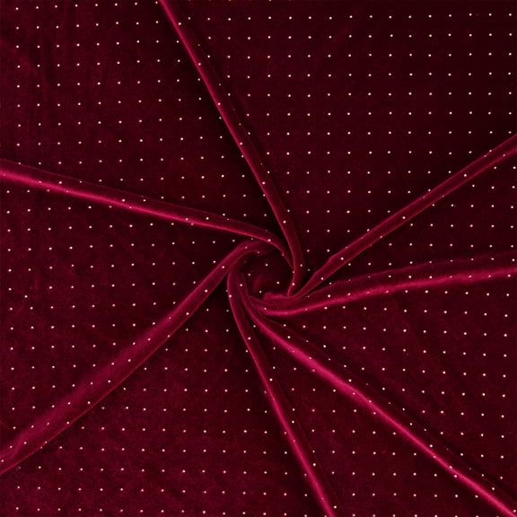 Zelouf Vivian Velvet With Small Stones , Sewing, DIY, Crafts Fabric by the Yard, Burgundy/silver, 3 Yard