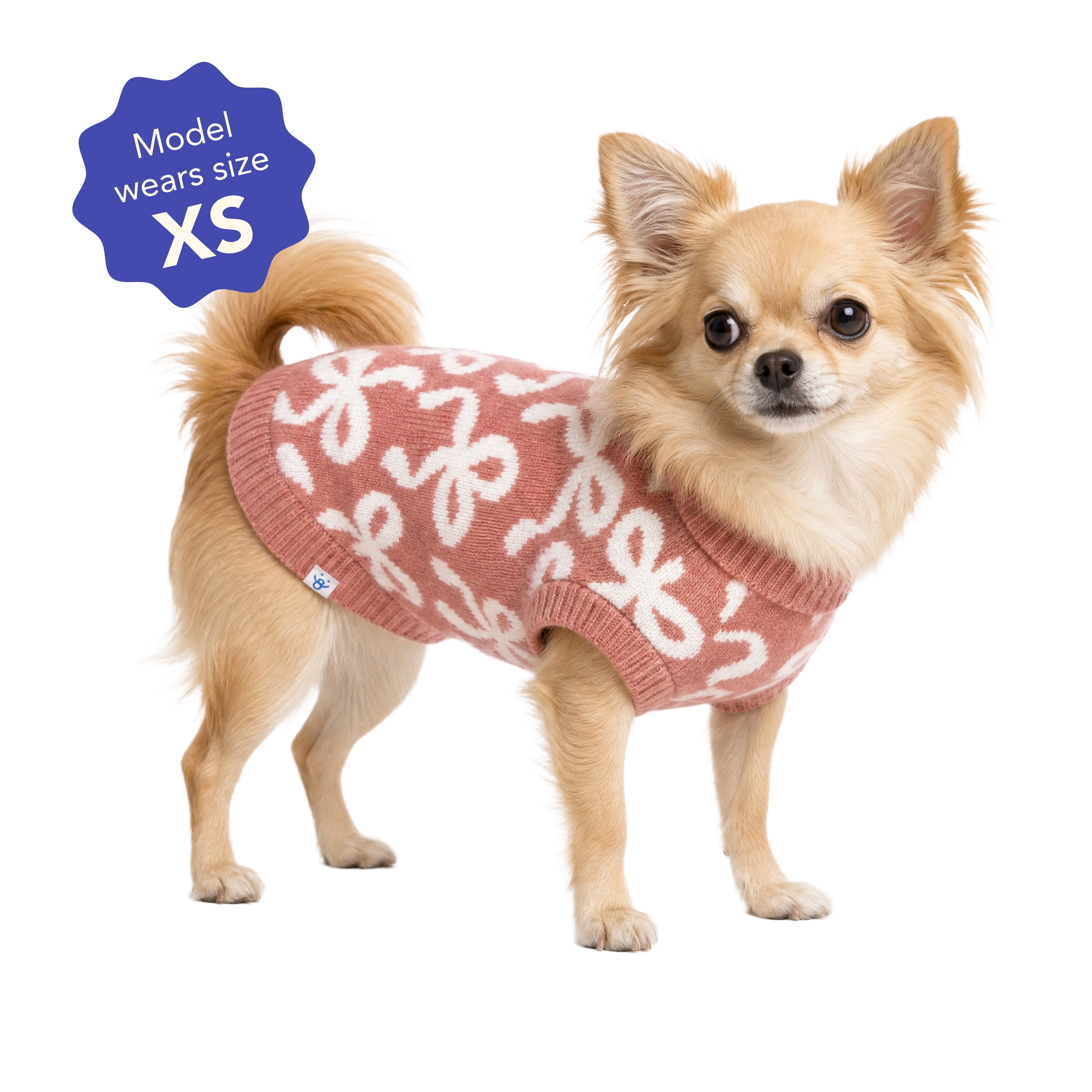Oodles Bow Jacquard Fall Dog Sweater, Red, XS