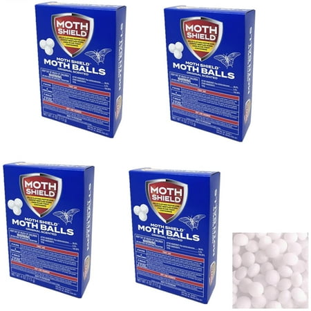 MothShield 4 Pack Old Fashioned Original Moth Balls, Carpet Beetles, Kills Clothes Moth, Repellent Closet Clothes Protector, No Clinging Odor(Approx:100 Balls), White