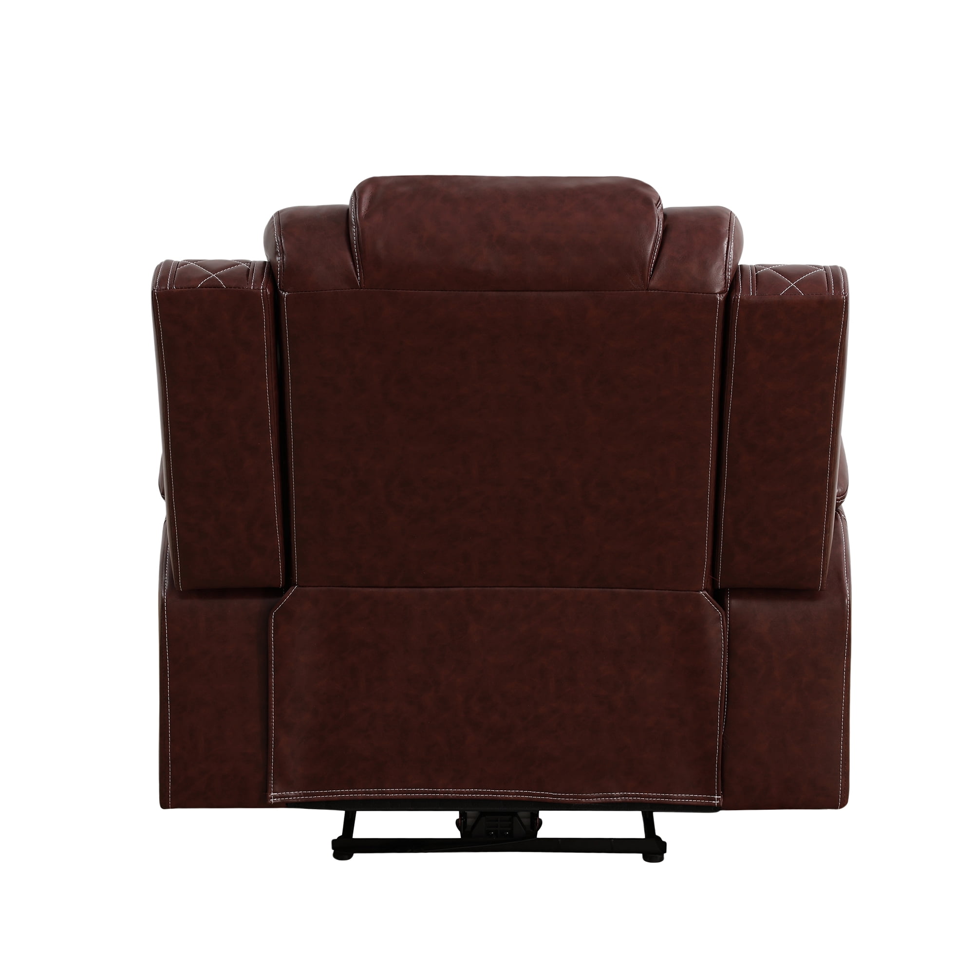 Recliner Chair, Living Room Furniture Power Leather 3 Seater Reclining Sofa with LED Lights/Storage Console/Cup Holders (Brown)