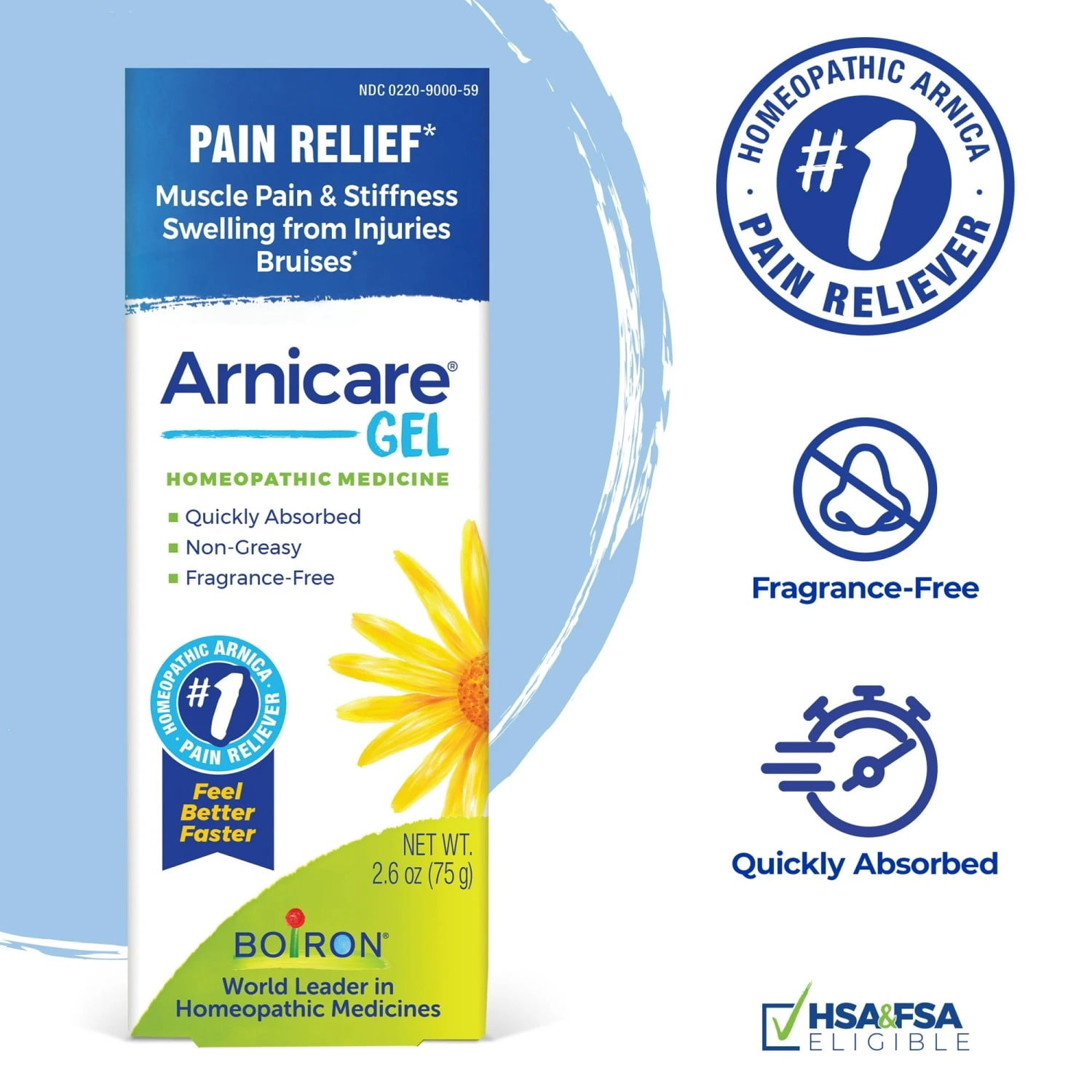 Boiron Arnicare Gel for Pain Relief of Joints, Muscles, and Bruises, Fragrance-free 2.6oz