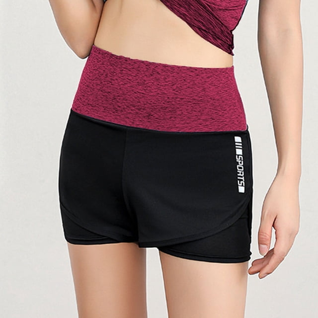 Pantalones cortos para correr para mujer 2 en 1 Cintura ancha Letras Capa de cobertura Forro de comp Abanopi Pantalones cortos de mujer