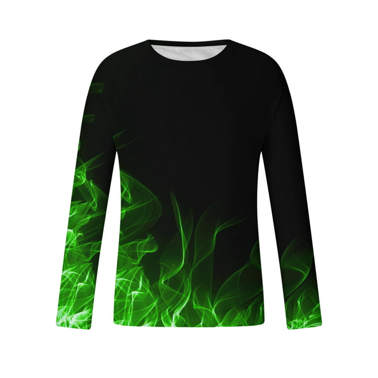 amidoa Long Sleeve Tee Shirts for Men 2023 Funny 3D Flame Print Graphic  Sweatshirts Casual Stylish Crewneck Pullover Top 