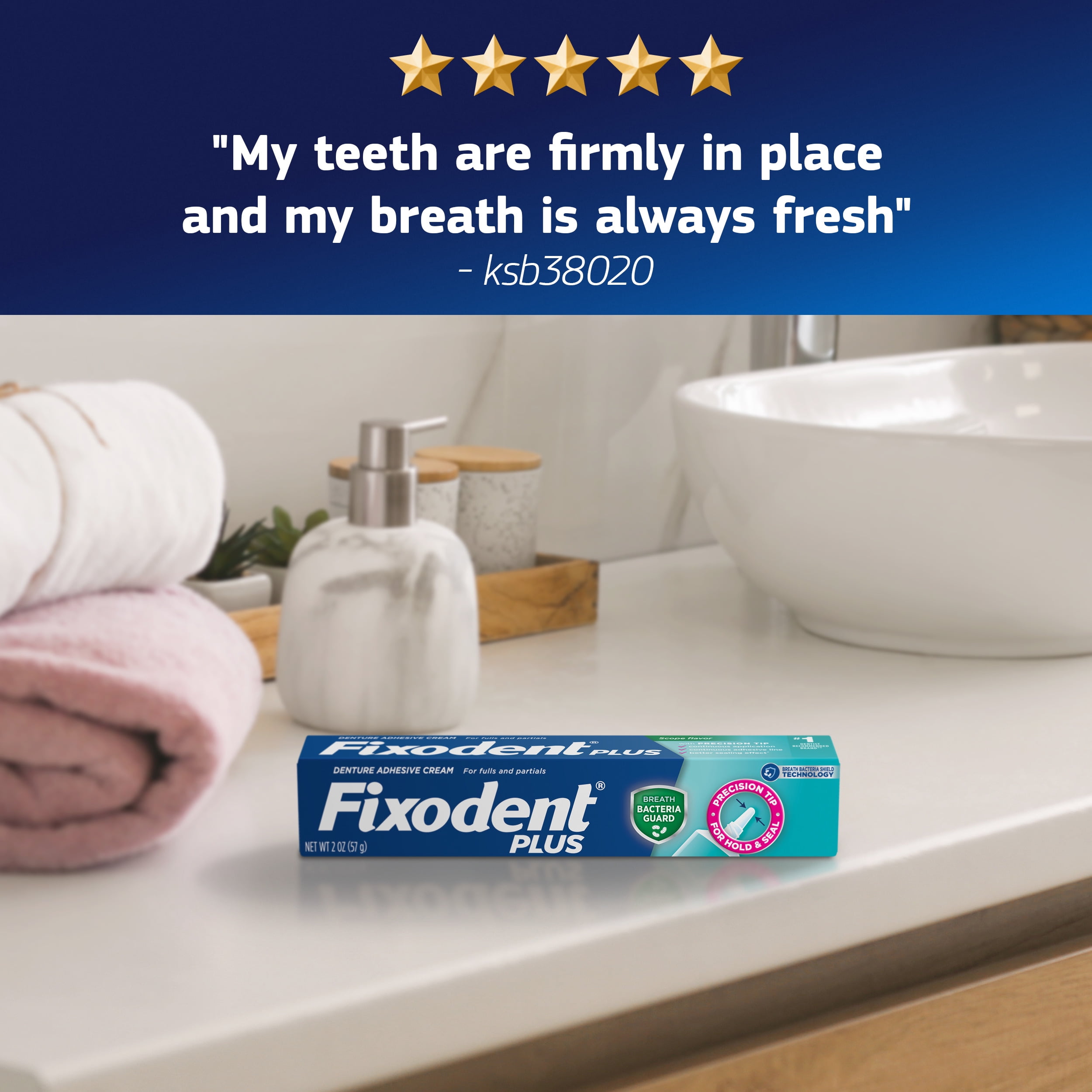 Fixodent Plus Scope Denture Adhesive Cream, Precision Hold, 2 oz