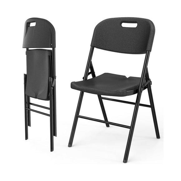 Folding Chairs, Heavy Duty Foldable Chair Portable Plastic Seat with Steel Frame for Indoor Outdoor Dinning Party Wedding School Use, Black, 2 Pack