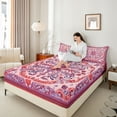 thumbnail image 4 of Feelyou Retro Hippie Damask Bed Sheets for Women, Red Purple Boho Paisley King Sheets, Southwestern Fashion Sheet Set, Ultra Soft Bedroom Decor, 4pcs, 4 of 7