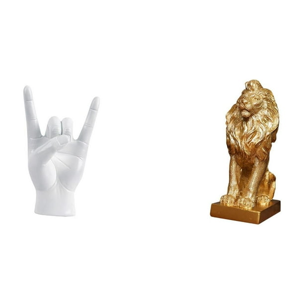 Estatua del gesto de la roca,Figuras de estatuas de dedos con gestos de música rock,Figura de león,Estatua de león en estante,escritorio,oficina,decoración del hogar,Figura decorativa de